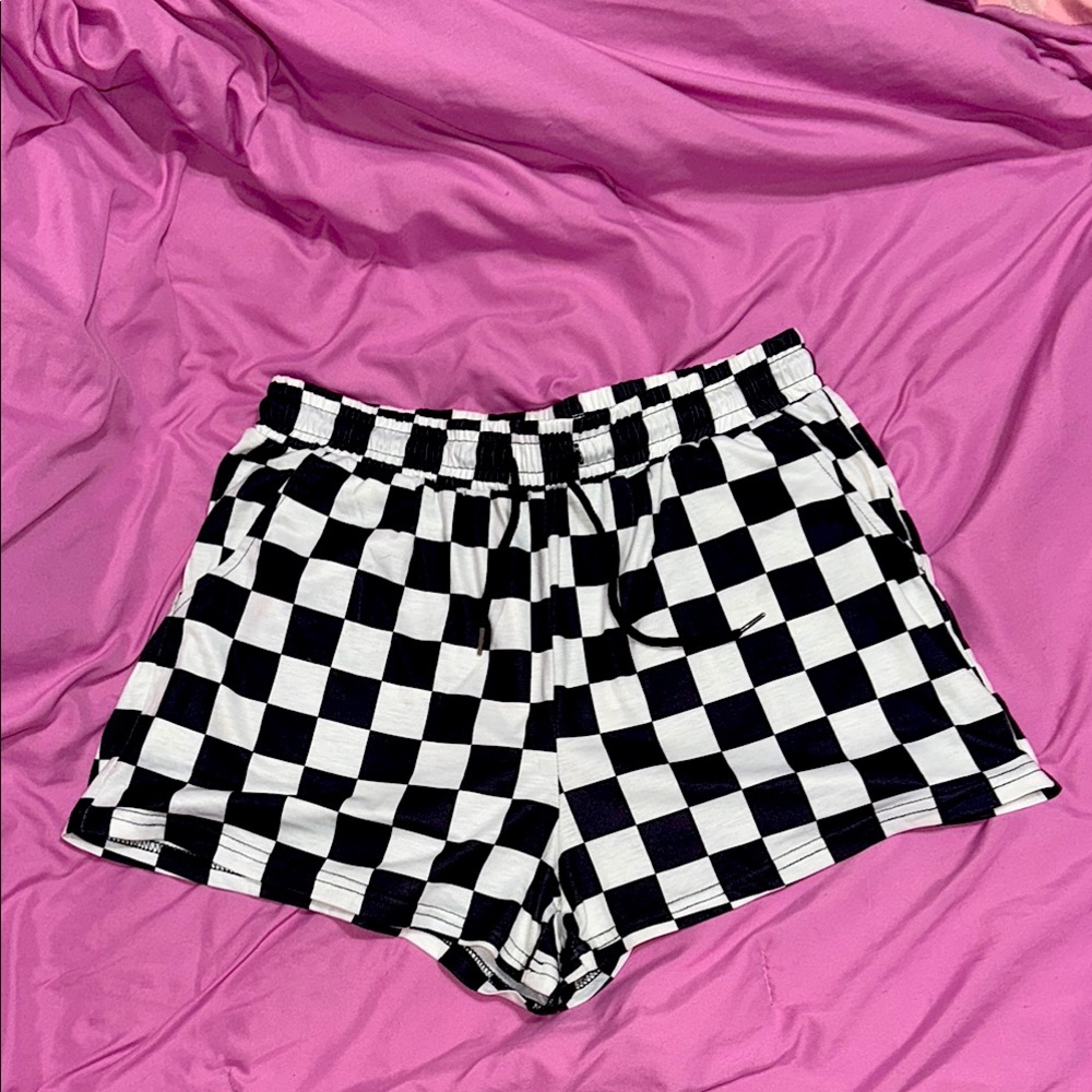 Vans Black and White Athletic Shorts Checkerboard Design